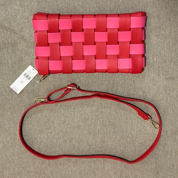 Anthropologie Puffy Woven Red and Pink Woven Clutch Or Crossbody - Picture 8 of 12